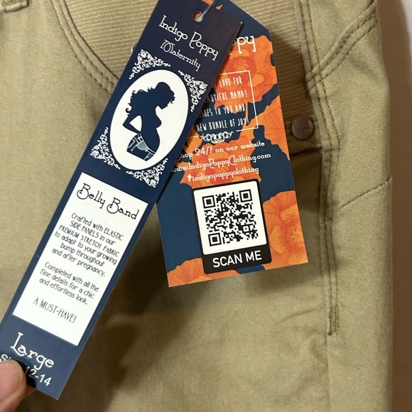 Indigo Poppy Belly Band Women's Maternity Pants in Khaki. Size L (12-14) - Picture 4 of 4